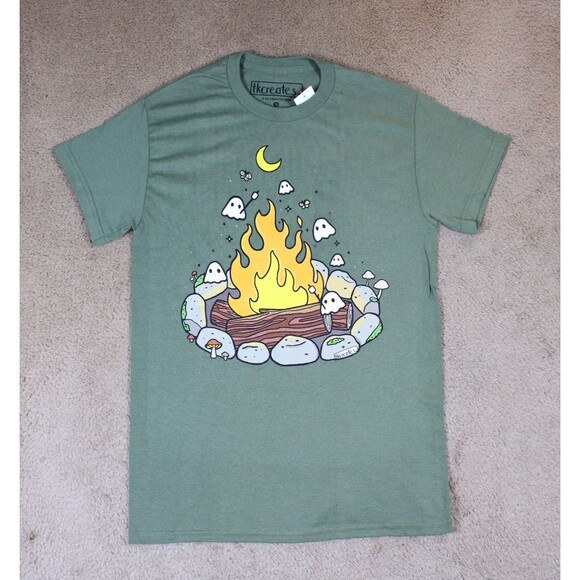 Green Campfire Graphic Tee T-Shirt  (Small) - NEW W/OUT TAGS! - Picture 1 of 5